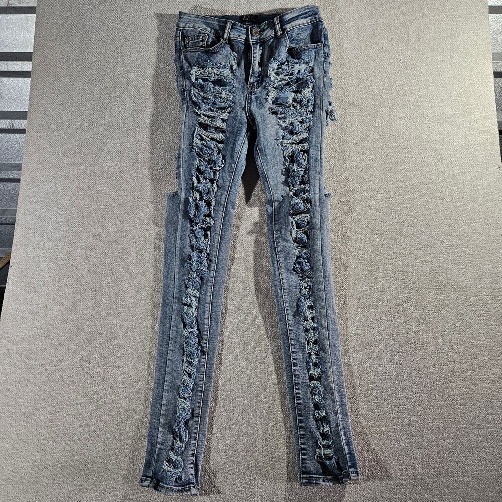 Blue Topic Distressed Blue Skinny Stretch Jeans Womens 7/8 Y2K Denim Casual Fit